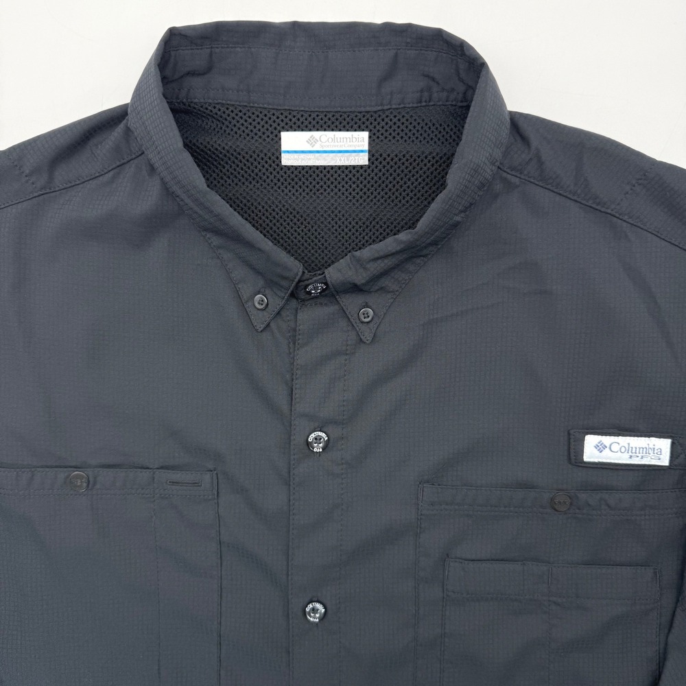 Columbia Fishing Shirt Men XXL Black Silver Ridge Lite PFG XM7101 Ripstop Short
